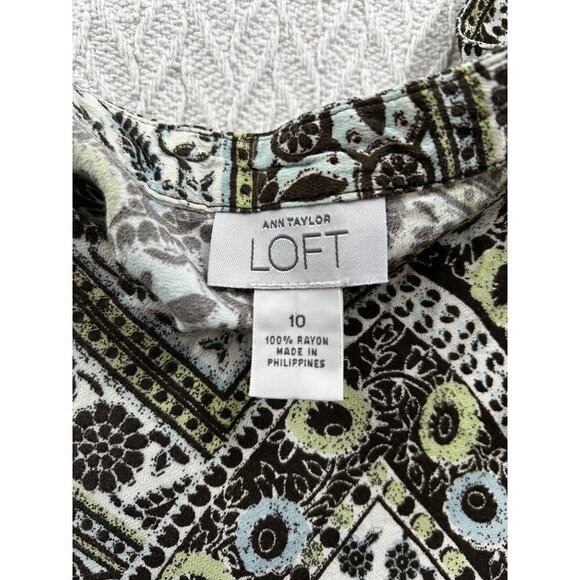 Ann Taylor Loft Sleeveless Midi Mini Dress Floral Geometric Print White Blue Gre - Picture 6 of 6